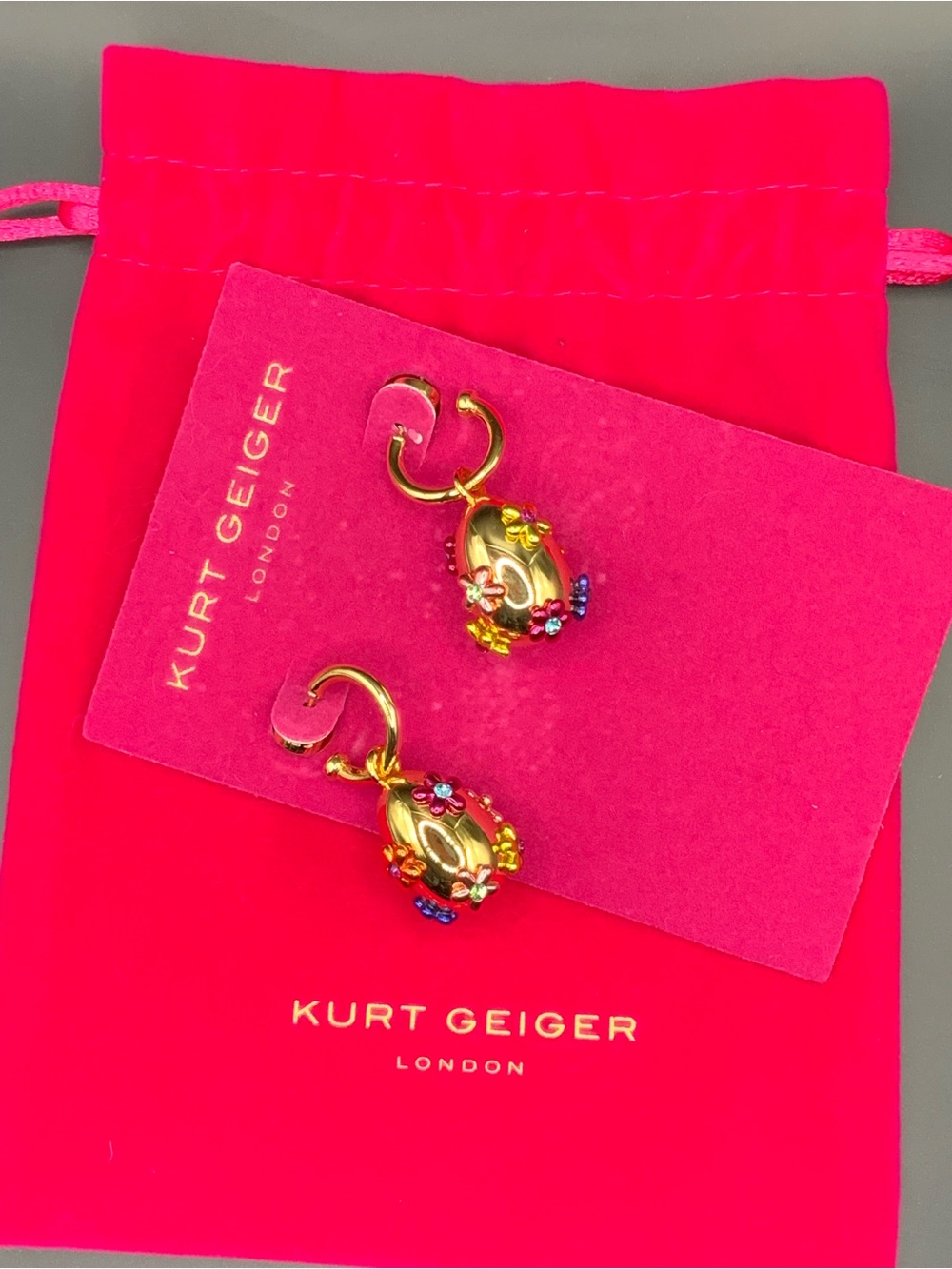 Kurt Geiger Gold Floral Drop Earrings with Multicolor Accents
